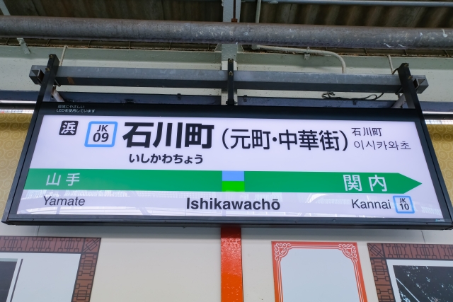 石川町駅の看板