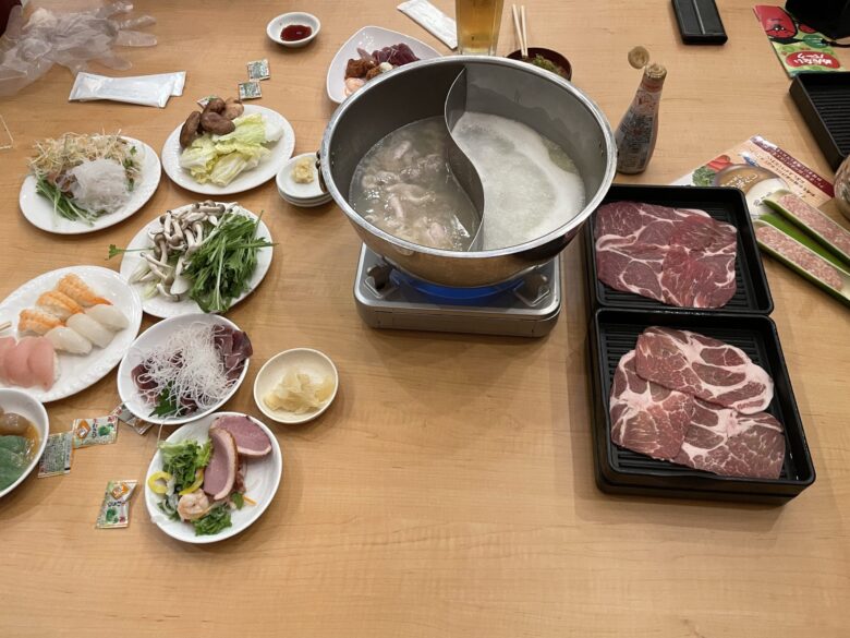 Shabu-shabu buffet spread