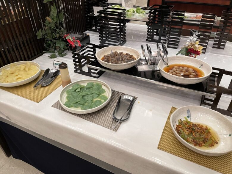 Shabu-shabu buffet dinner spread