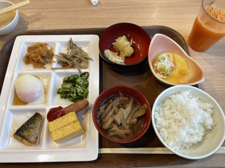 Breakfast buffet spread