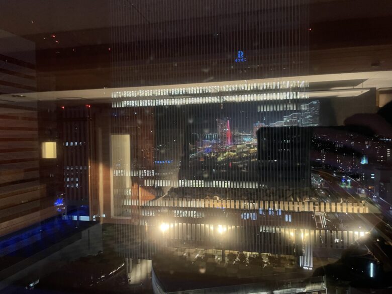 Night view through glass from the sauna theater