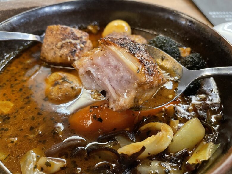 Close-up of the braised pork belly