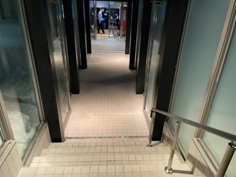 Brick staircase down to the changing area