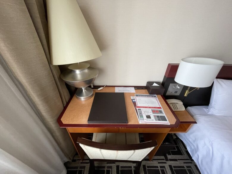 Desk and chair beside the bed