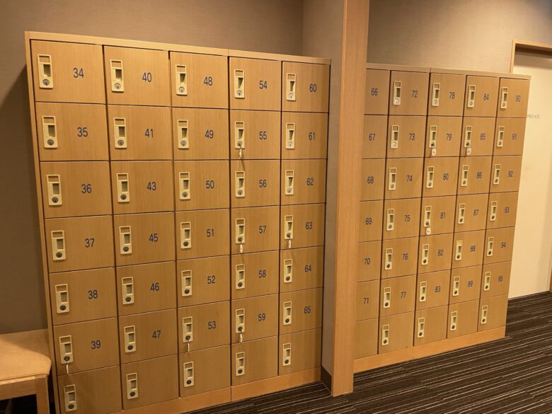 Shoe lockers at the spa entrance