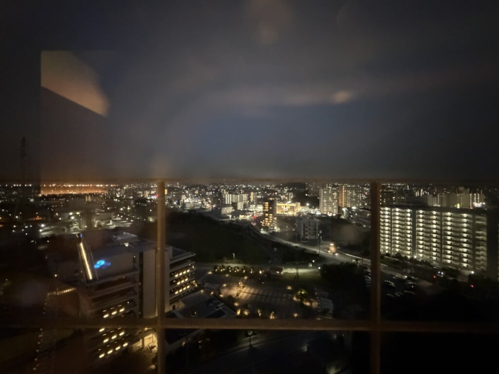 客室の窓から見える夜景