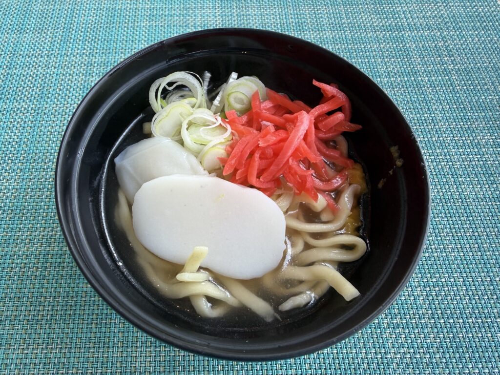 Okinawa soba-style dish with red pickled ginger