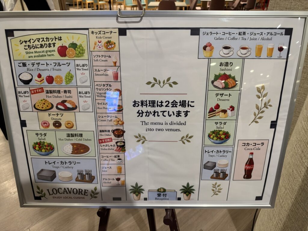 ロカボールのビュッフェ会場のレイアウト案内(お料理は2会場に分かれています)